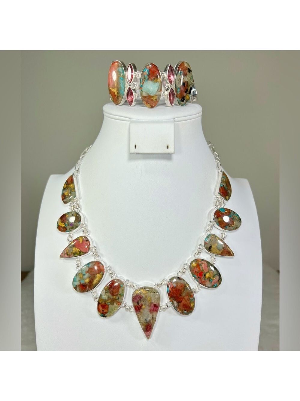 Oyster Turquoise 925 Large Gemstone Necklace & Bracelet